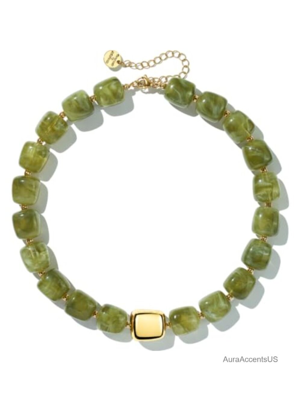 Chunky Beaded Statement Necklace Gold-Tone Accents Lobster Clasp